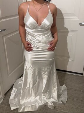 Satin V-Neck White Slip Wedding Dress